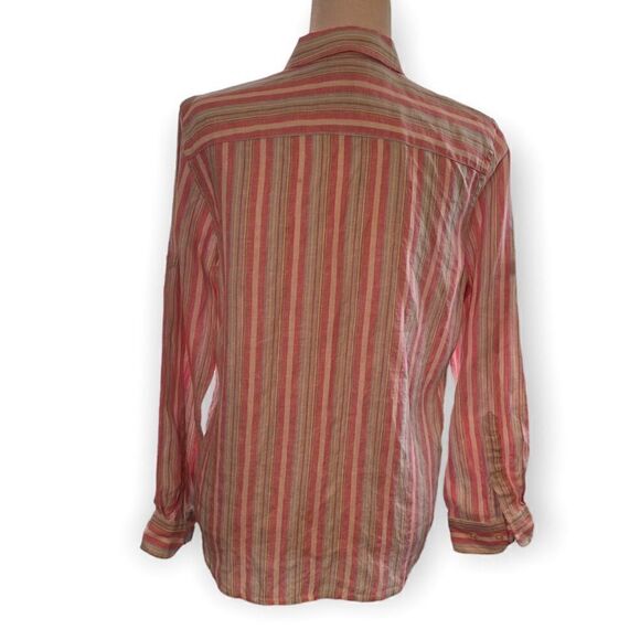 Lauren Ralph Lauren Linen Striped Button Front Boyfriend Long Sleeve Blouse SZ M - Picture 2 of 10
